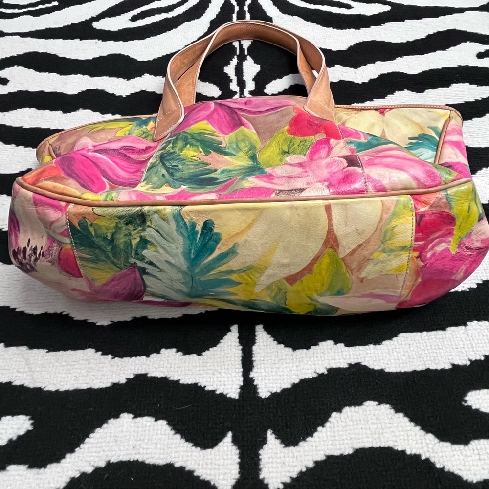 Maurizio Taiuti Rare Leather Bag Oversized Hand Painted Floral Italian Leather - Picture 4 of 11
